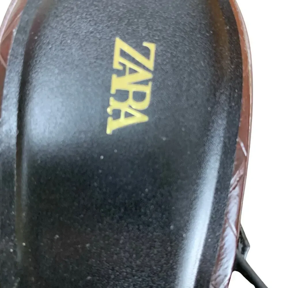 Zara Brown Studded Platform Wedge Sandals Size 39 US 6 Y2k Style - Picture 8 of 9